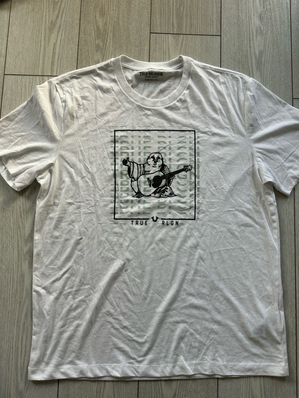 True Religion White Graphic Tee with Black and Green Print